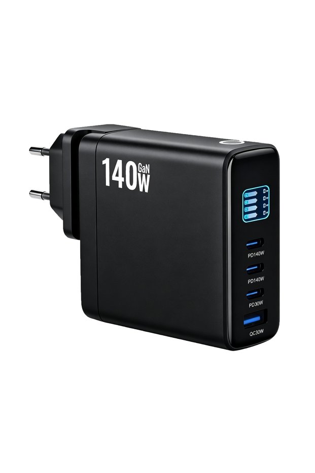 black EU 140W GaN USB Charger 3C1A Desktop Fast Charge USB Type C Charger LED Display Charger For iP