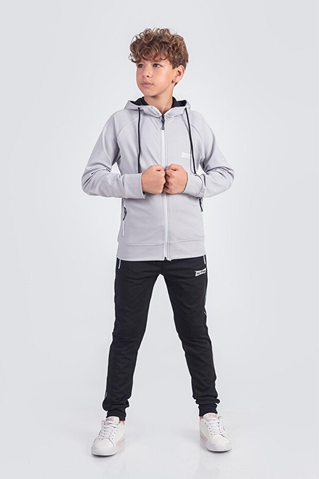 Boy's Scuba Atheletic Raglan Sleeve Hooded Diving Fabric Tracksuit Set Esf7028