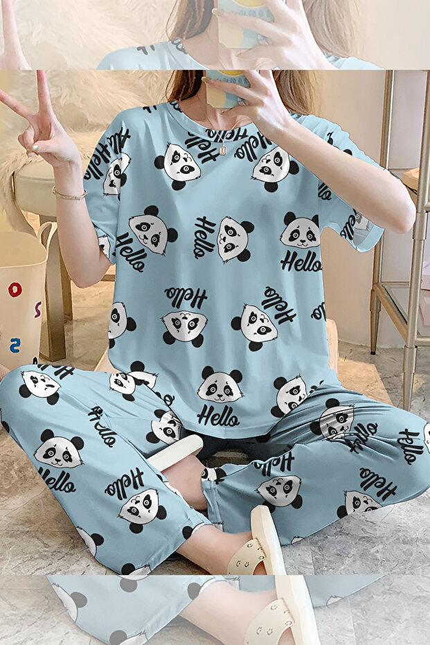 Short Sleeve Pajama Set Panda Hello Supersoft Basic Single Jersey