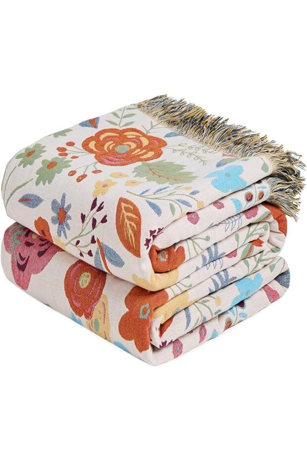 MSGKV Boho Throw Blanket 100% Cotton Blankets for Bed Couch 60'x80', Soft Fall Mexican Blanket Trave