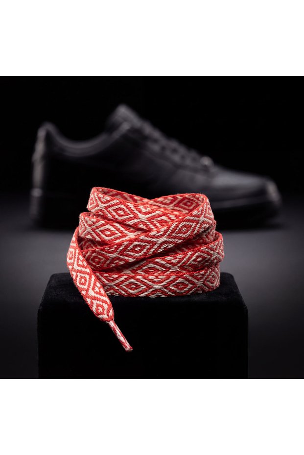 Red Cream Diamond Patterned Flat Shoelaces Sports Sneaker