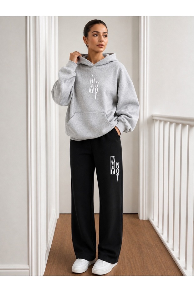 Why Not Printed Men's Hooded Tracksuit Set with Piped Trim Bottom/Upper