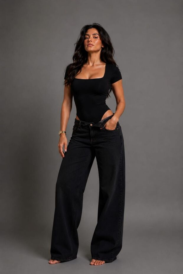 Women's Short Sleeve Sandy Fabric Bodysuit Blouse Body Square Neck Double Layer