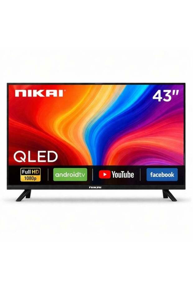 تلفزيون ذكي QLED بشاشة 43 بوصة، نظام أندرويد، 60 هرتز، عرض عالي الدقة، واي فاي مدمج، تصميم نحيف، صوت ديناميكي، منافذ HDMI وUSB، مع جهاز تحكم عن بعد