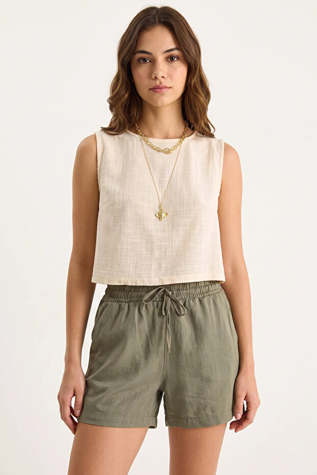 Women's Sleeveless Linen Cream Blouse