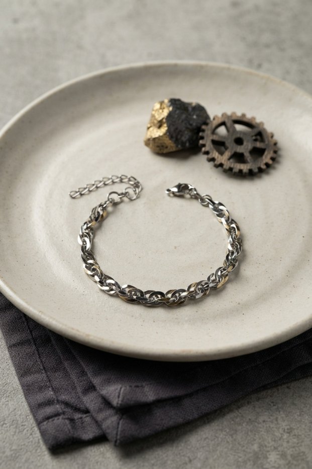 Silver Steel Rope Chain Bracelet for Men with Maintenance
