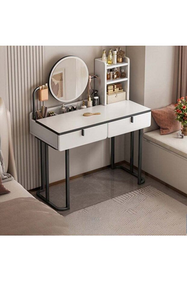 Makeup Vanity Table Dressing Table Flip Mirror With Drawers 80 CM