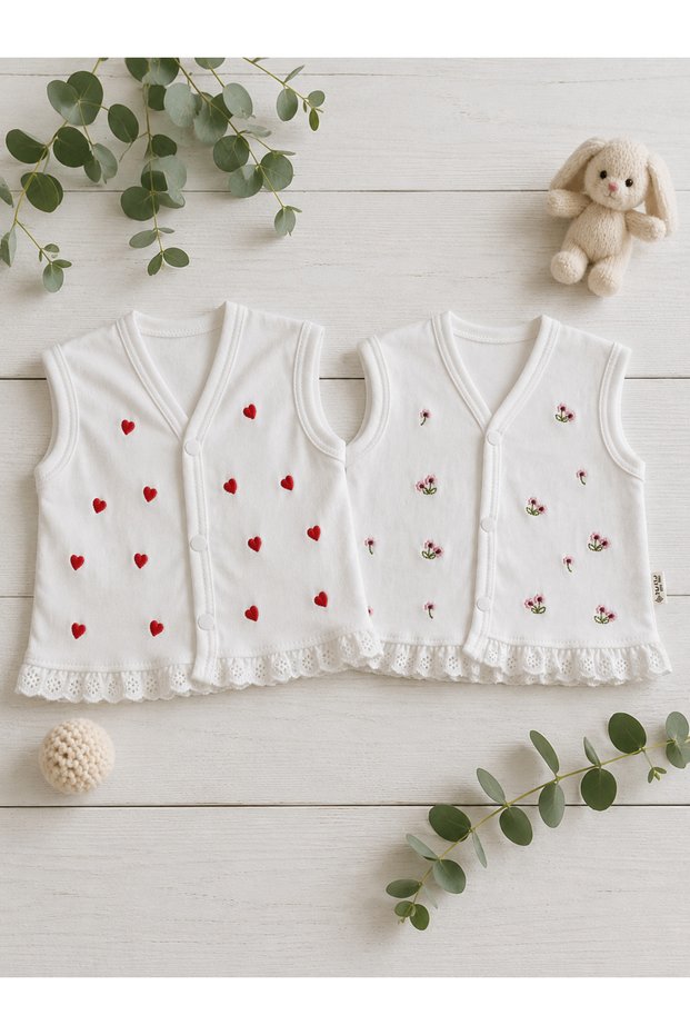 100% Cotton Baby Scalloped Combed Cotton Vest Set of 2