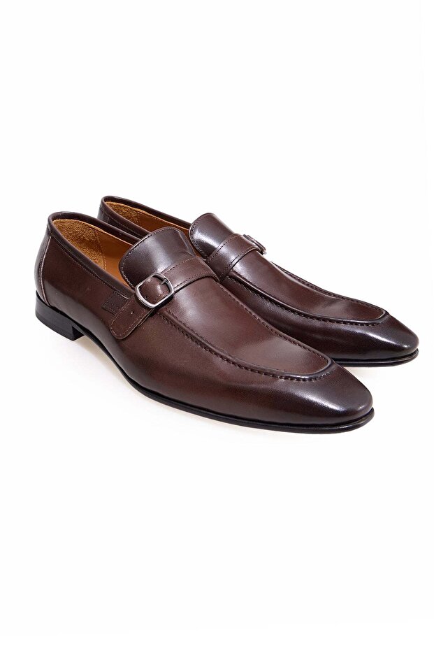 Brown Laceless Genuine Leather Men's Shoes