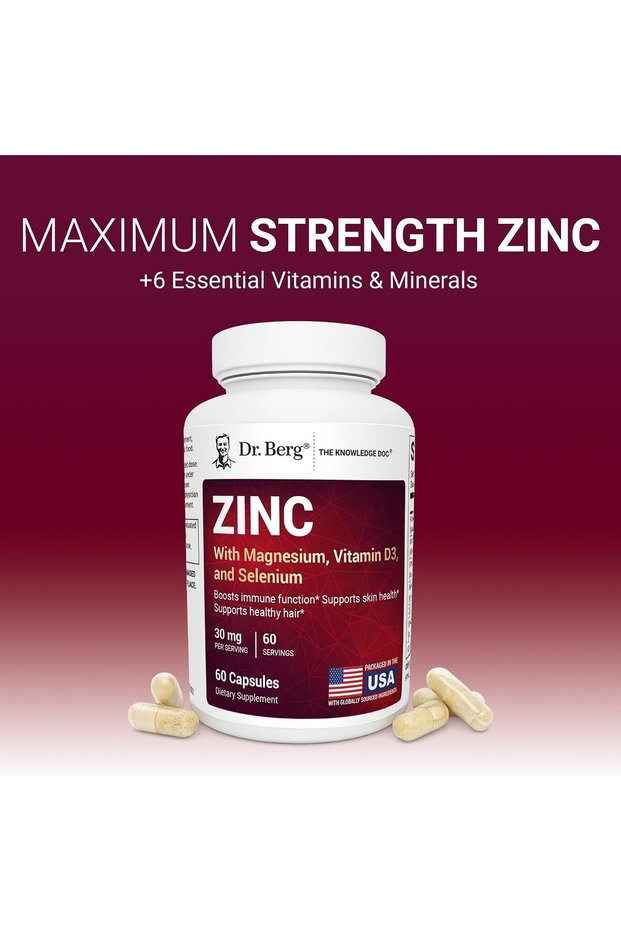 Dr. Berg Zinc Zinc 30 Mg 7-in-1 Immune Support with Vitamin D & Selenium for Healthy Skin, Hair & Daily Wellness 60 Capsules
