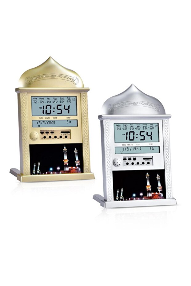 Digital Islamic Azan Prayer Clock with LCD Display, Qibla Direction, Prayer Times, Calendar & Temperature