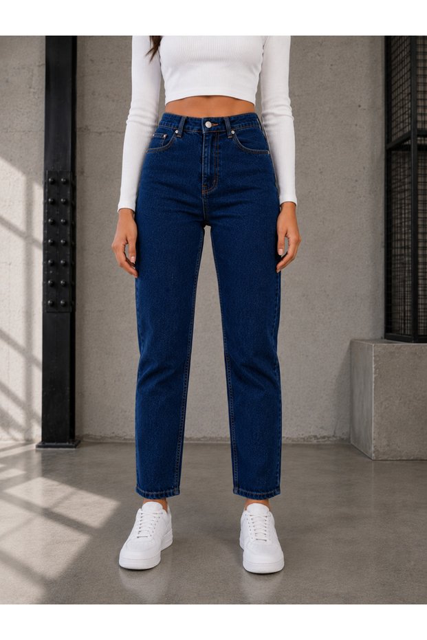 Tint Women's Dark Blue High Waist Lycra Trend Mom Jean