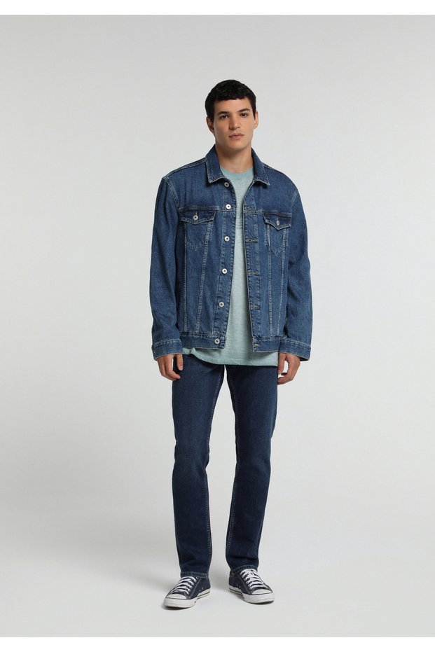 Straight Fit Mid Waist Straight Leg Men's Dark Indigo Denim Jean Trousers