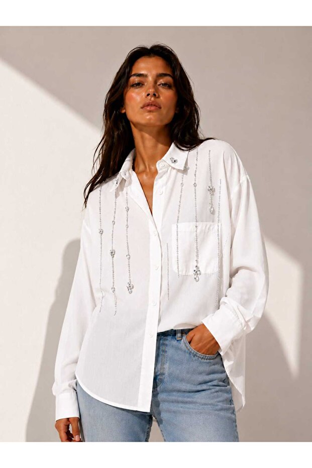 Oversize Shirt with Stone Accessories