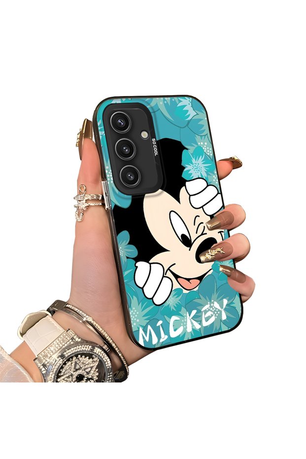Samsung Galaxy S24 Compatible Silicone Edge Hard Back Case Mickey Patterned Couple Phone Case