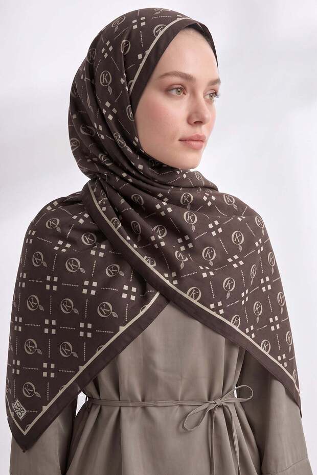 Dama K Patterned Aqua Soft Shawl 4076 - Brown