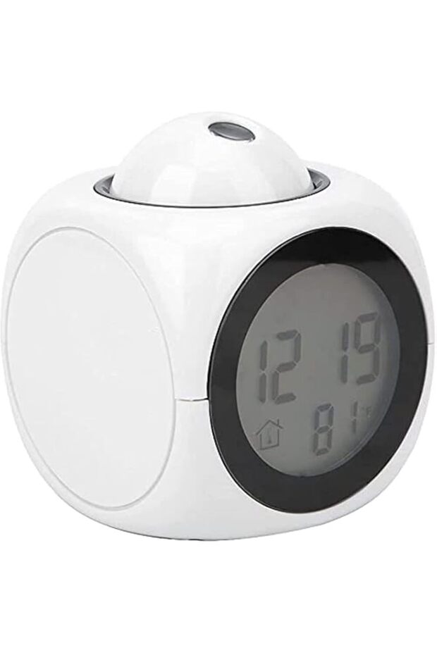 Toshionics Cube Shape Projection Digital LCD Alarm Clock (White)