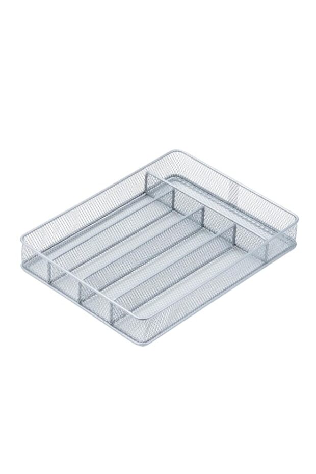 Honey-Can-Do KCH-02154 Steel Mesh 5-Compartment Cutlery Utensil Organizer, Silver Small