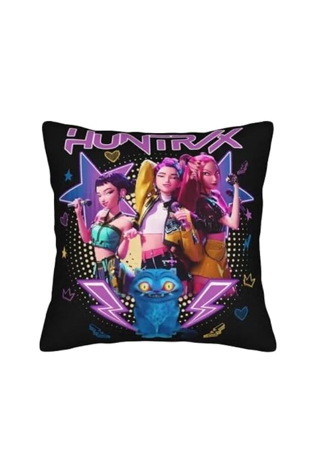 Decorative Throw Pillow Cover, Black and Purple Gaming Design