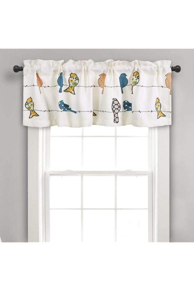 Lush Decor Rowley Birds Curtain Valance (Single Panel), 52"W x 18"L, Multi