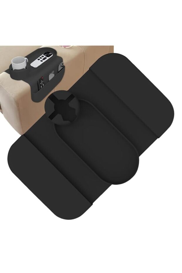 Couch Cup Holder [Anti-Spill Silicone Sofa Armrest Tray] Portable Arm Tray Table for Remote, Snacks, Cellphone, Drinks – Stable & Space-Saving