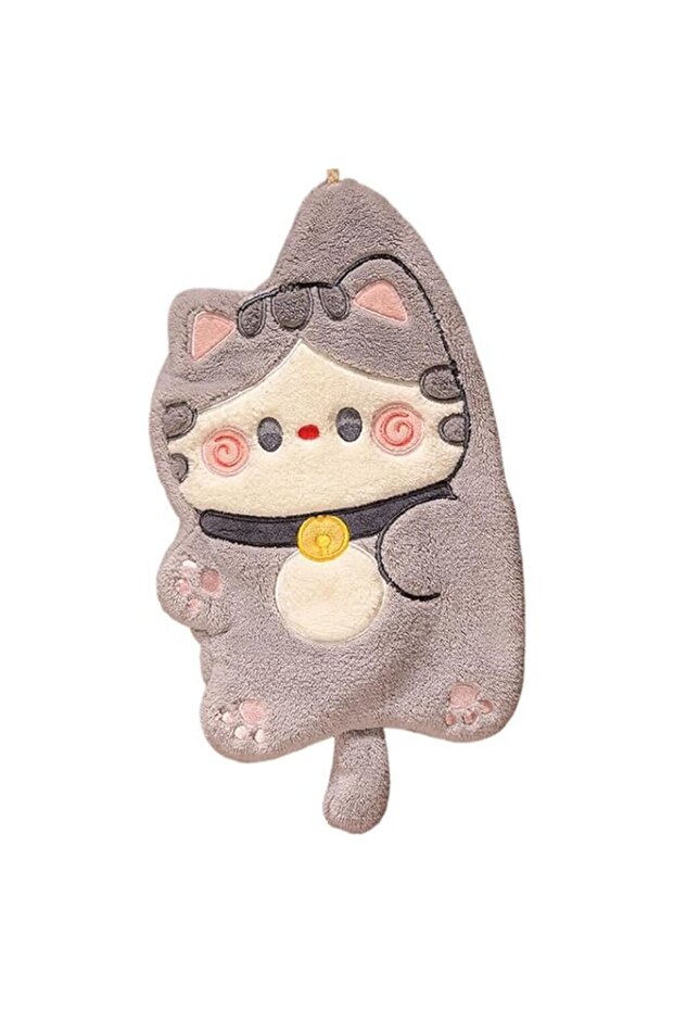 BIGTHREE Cute Cat Plush Hand Towels for Kitchen Bathroom Super Absorbent Microfiber Hanging Towels with Loop Funny Soft Quick-Drying Fingertip Towel