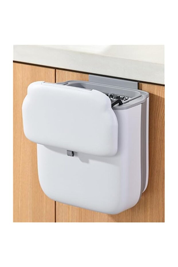 9L Kitchen Hanging Trash Can with Lid, Collapsible Kitchen Garbage Can for Cabinet Door, Wall Mounted Compost Home Waste Bin for Cupboard, Bathroom, Bedroom, Under Sink