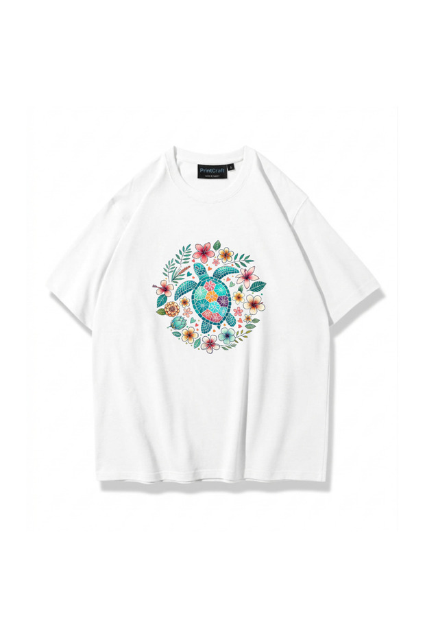 Women's Tortoise Flower Tosbağa Tshirt White Printcraft