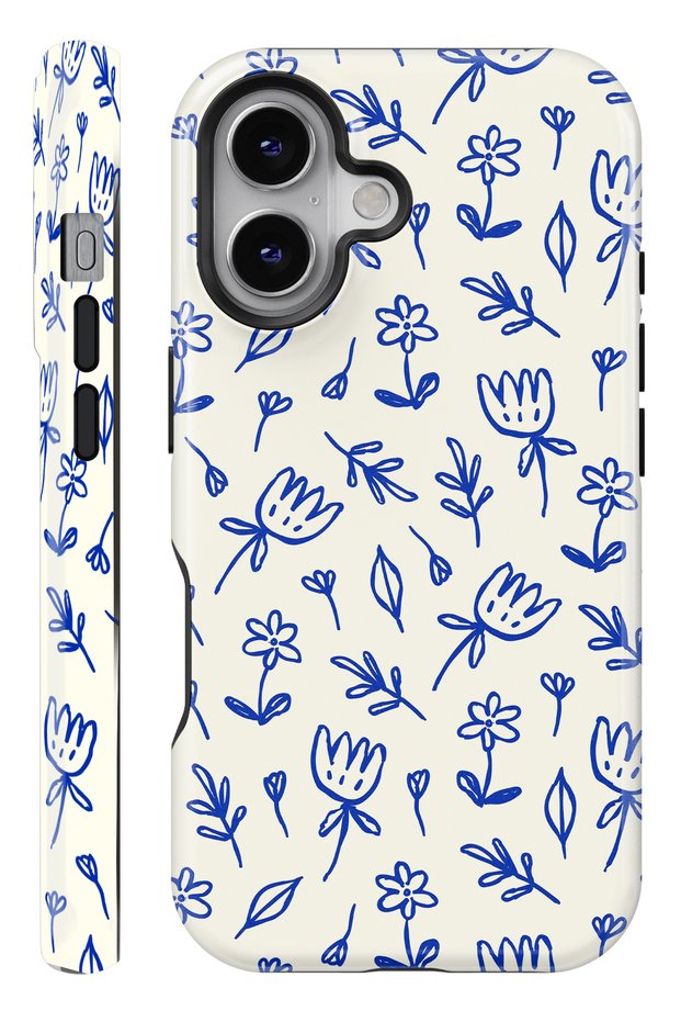 (Magsafe) iPhone 17 Blue Doodle Double Layer Glossy Protect Phone Case