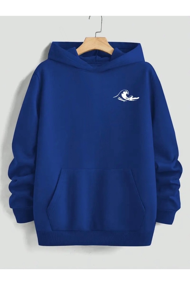 Wave Printed Oversized Unisex Women'S/Men's Hooded Sweatshirt