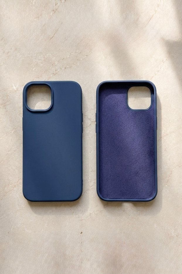 Navy Blue Phone Case Compatible with iPhone 15 Premium Matte Silicone Cover Dirt and Stain Resistant Wipeable Surface Camera Protected Stylish and Minimalist Design Daily Use Case