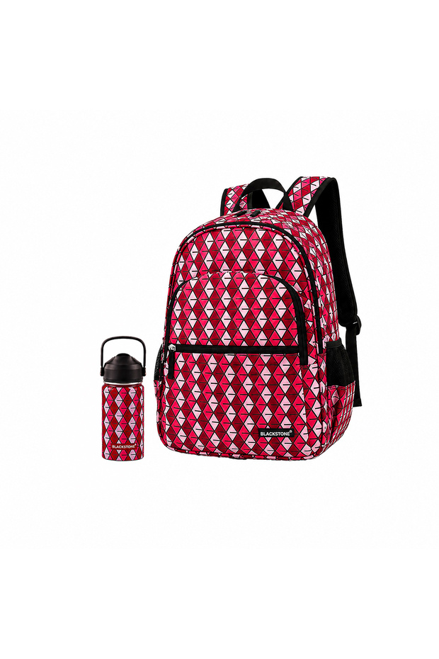 School Backpack + 400ml Bottle Set,(1 Red -2 Pc)