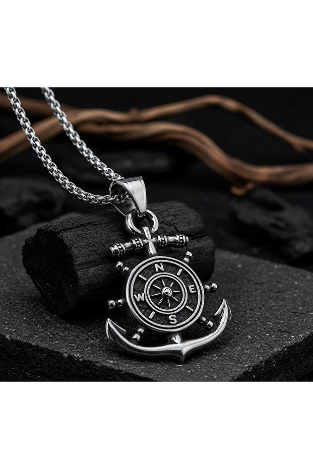 Stainless Steel Marine Design Sailor Men's Anchor Compass Pendant