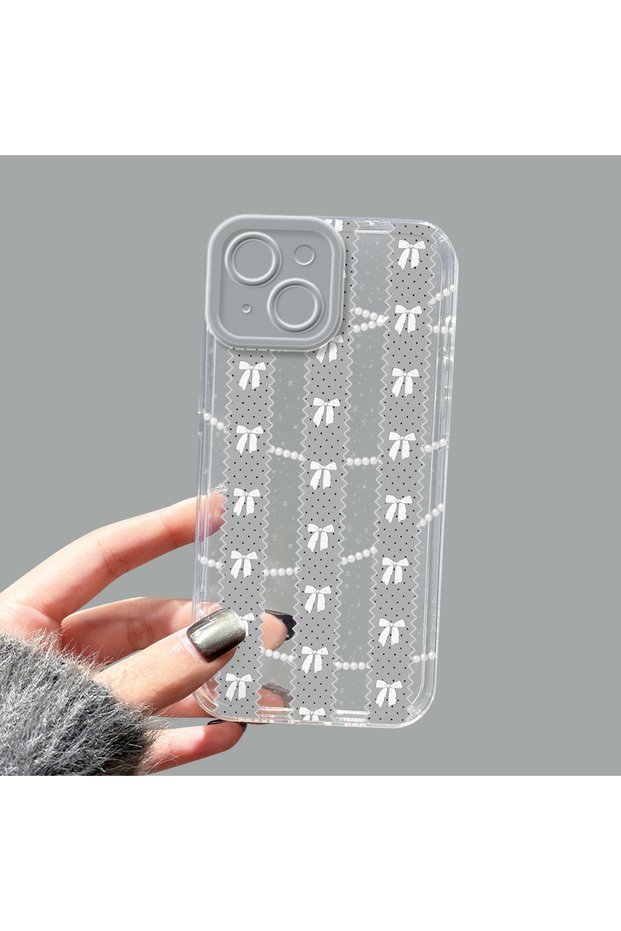 iPhone 15 Compatible Camera Protected Anti-Shock Aesthetic Print Patterned Transparent Silicone Case