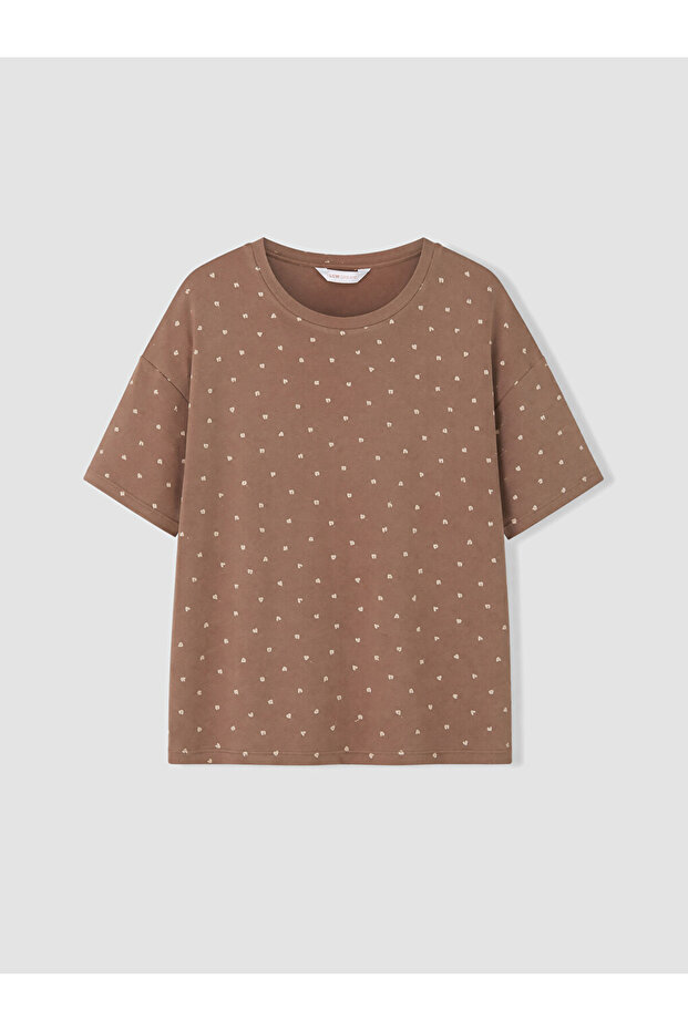 Vizyon New Season Brown Heart Patterned Women's Pajama Top