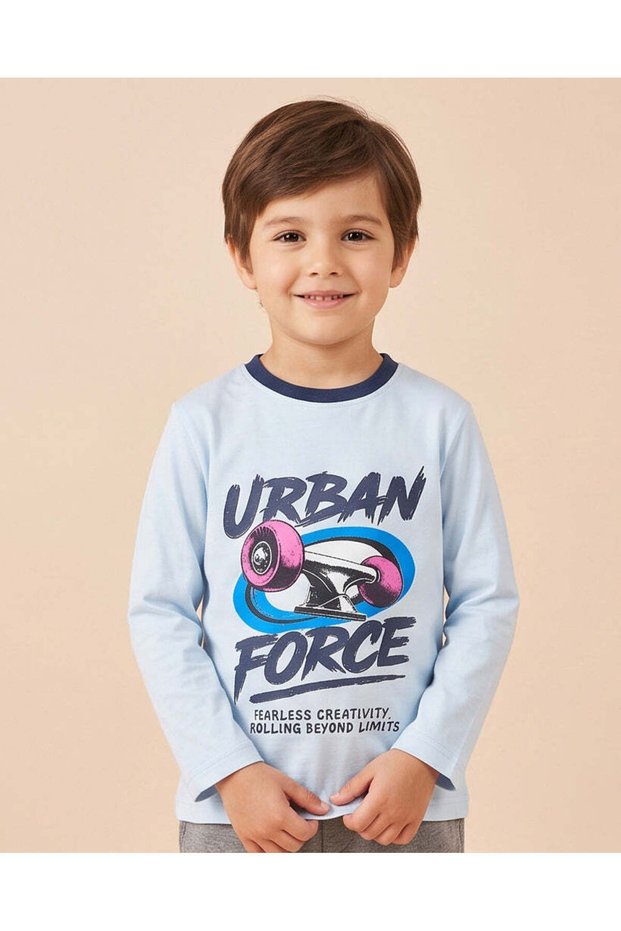 Boys Blue Printed Long Sleeve T-Shirt