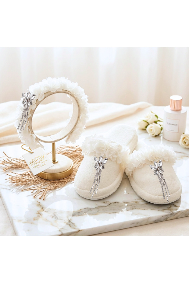 Pegu Crystal Stone Maternity Slippers Crown Set, Handmade, Special Design, Bride, Bun, Maternity, Pregnant..