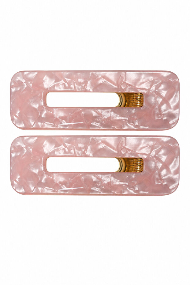 Marble Patterned Light Pink Rectangular Clip Hairpin Set 2 Pieces