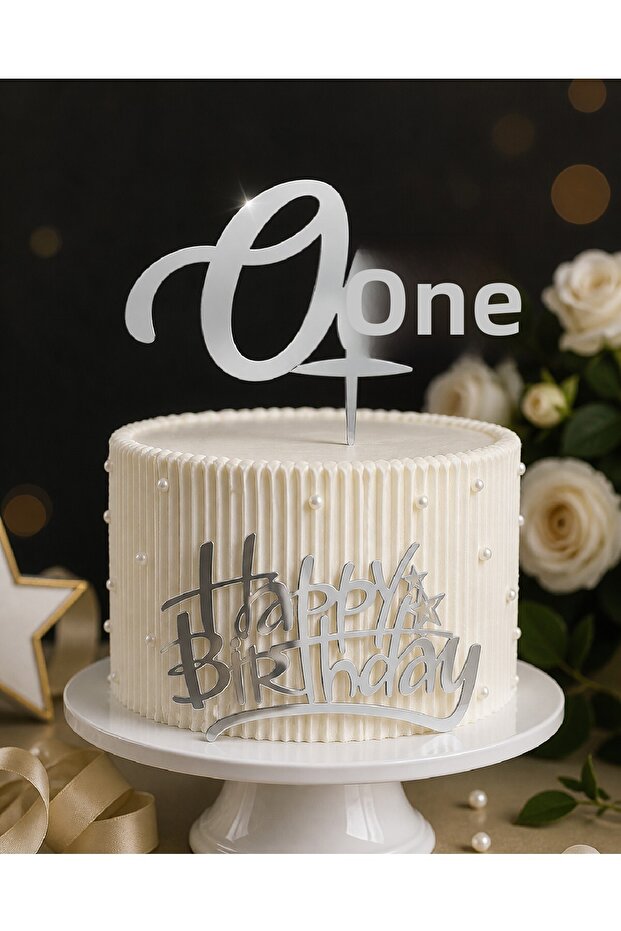 Luxury First Birthday Cake Set 1 Year Old One Cake Decoration Set Plexi Gold & Silver Happy Birthday Cake Front Lettering Decoration
