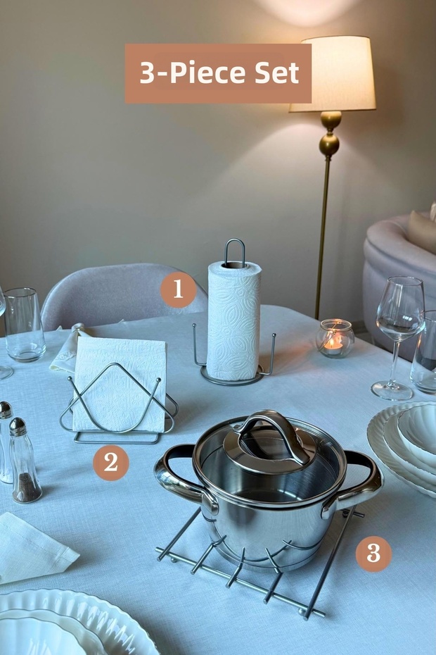 Set of 3 Matte Silver Triangle Napkin Holder Upright Paper Towel Holder Napkin Holder Kitchen Set