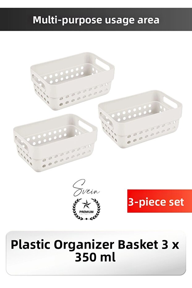 # Organizer 350 ml Plastic Organizer Basket Set of 3 Multi-Purpose Organizer Storage Box In-Cabinet Kitchen Bathroom Desktop Drawer Shelf Organizer Durable Compact Storage Basket