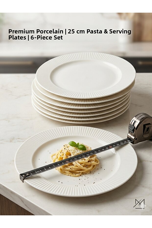 Premium Striped 25 cm Serving Plate Set of 6