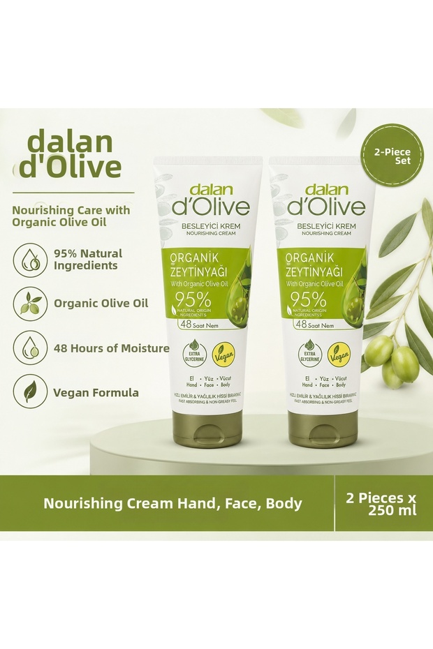 Natural Olive Oil Nourishing Hand Face Body Cream 250 ml 2 Pieces