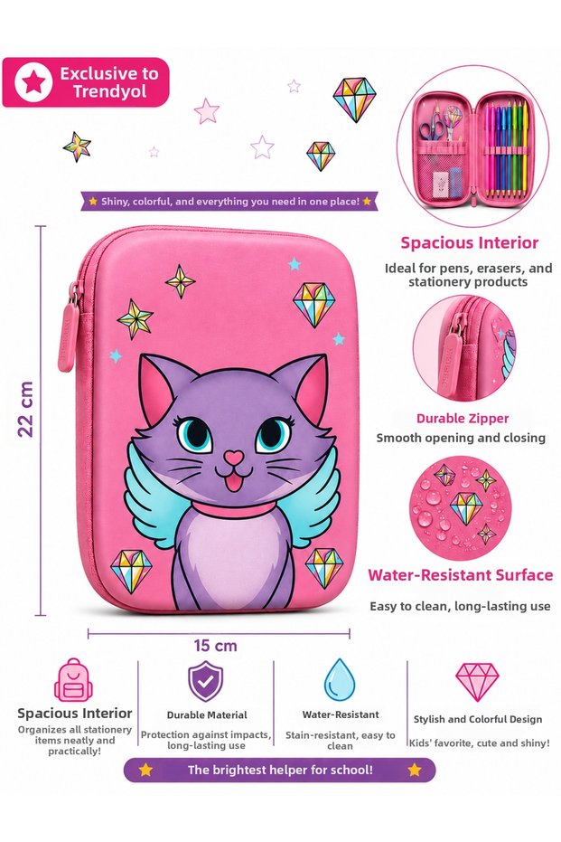 3D Eva Embossed Pencil Case Figured Pencil Holder Pink School Bag for Children Maykaj Bag