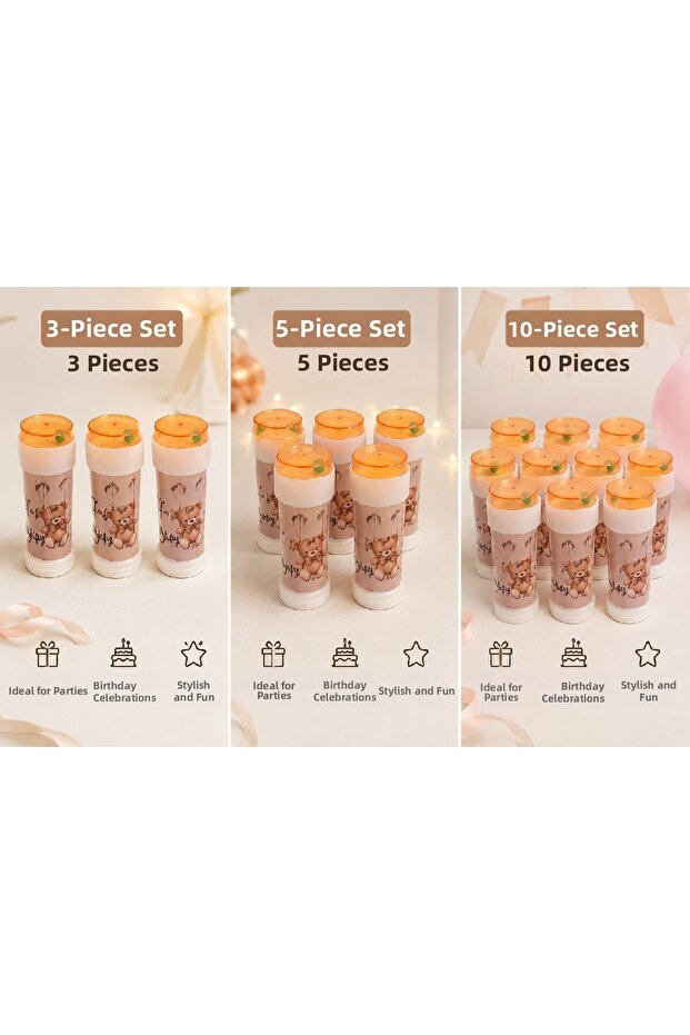 Birthday Bubble Set with Teddy Bear, 5-Piece Foam Bubble Tube, Party Gift, Bubble Toy