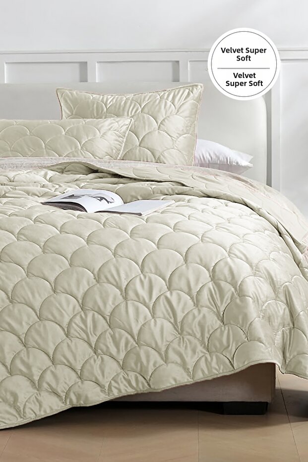 Shane Velvet Bedspread Set Double 3 Piece Quilted Supersoft Soft Fiber-Filled