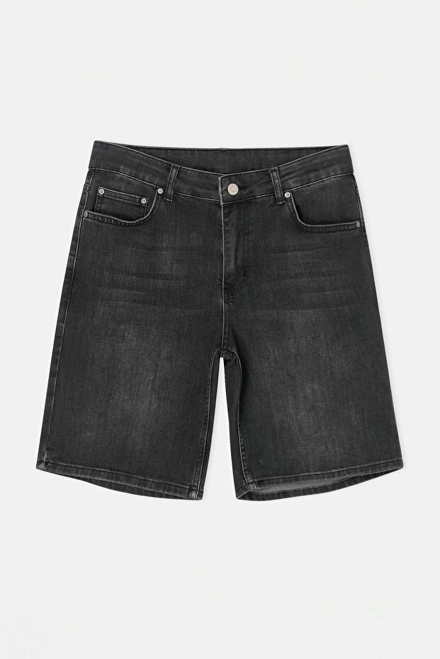 Siyah Regular Fit Boru Paça Esnek Erkek Denim Şort & Bermuda TMNSS26SR00033 - 4