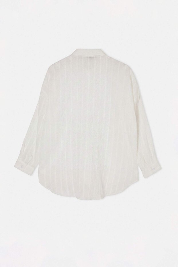 Beyaz Oversize Taşlı Nakışlı İnce Kumaş Transparan Gömlek TDRSS26GO00102 - 3