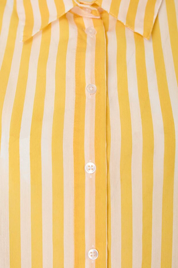 Çizgili Dokuma Oversize 100% Pamuk Plaj Gömlek TBESS26GO00011 - 6
