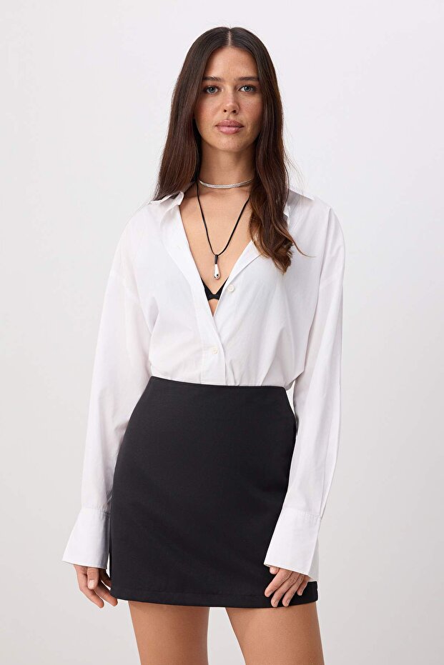 Siyah Basic Yüksek Bel A-line Mini Boy Dokuma Etek TWOSS22ET0136 - 2